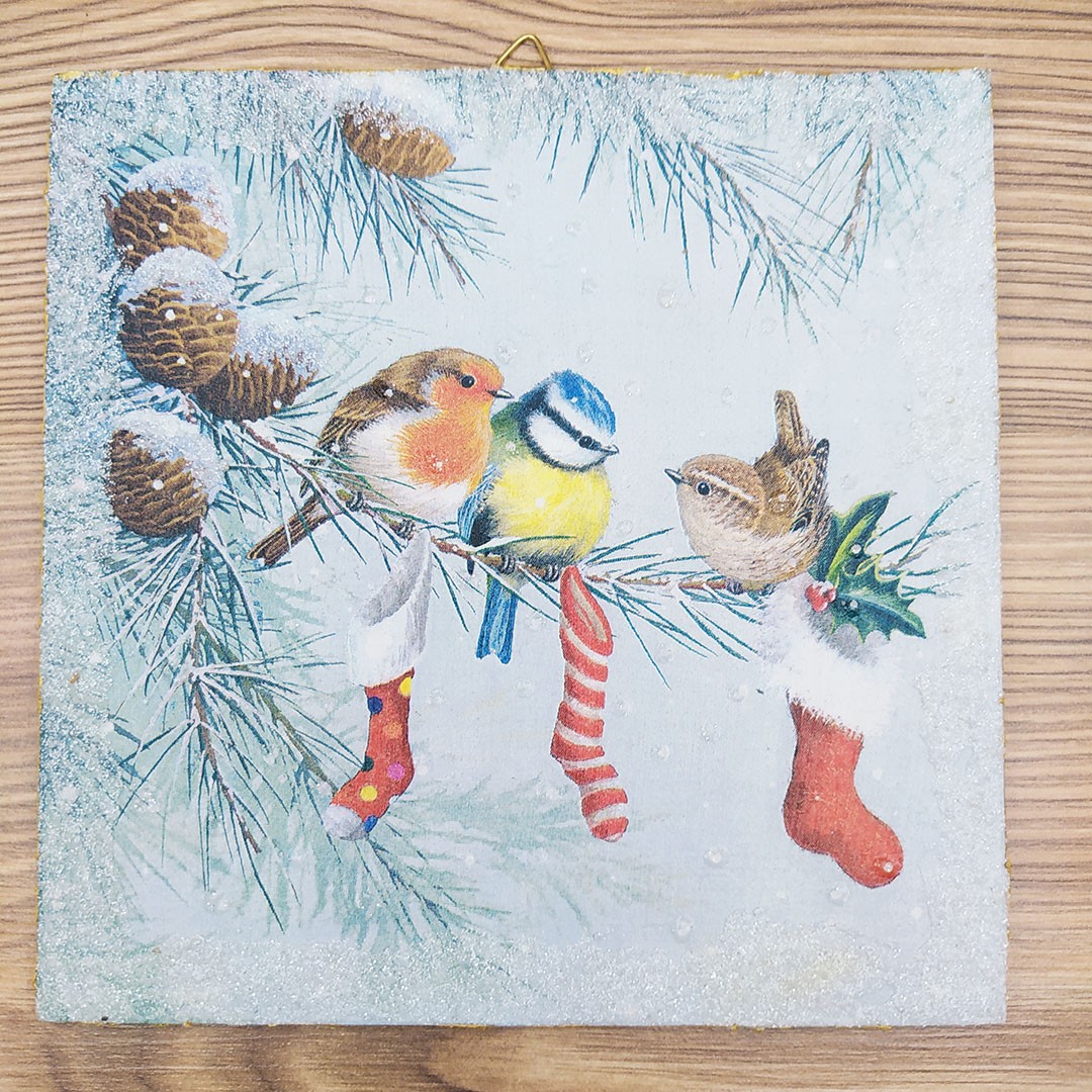 Madaras téli kép 16x16 cm