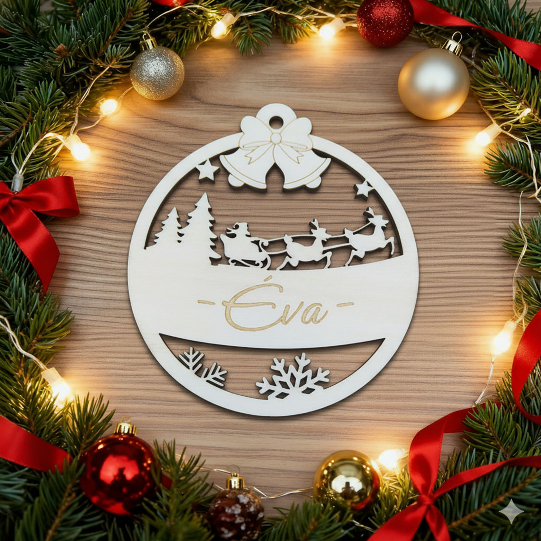 Karácsonyfadísz, gravírozott névvel