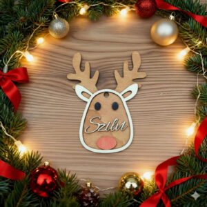 Karácsonyfadísz, rénszarvas névre szóló
