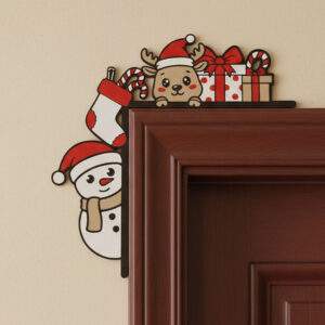 Színes ajtódísz ajtókeretre - Hóember és szarvaskölyök