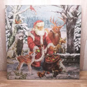Mikulás állatokkal karácsonyi kép 16x16 cm