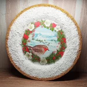 Vörösbegy, havas dísztányér 23 cm