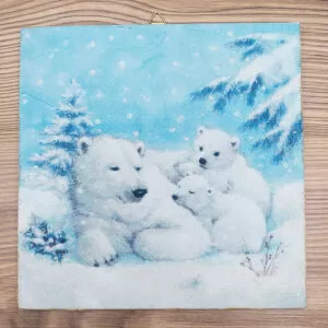 Jegesmedve család télen kép 16x16 cm